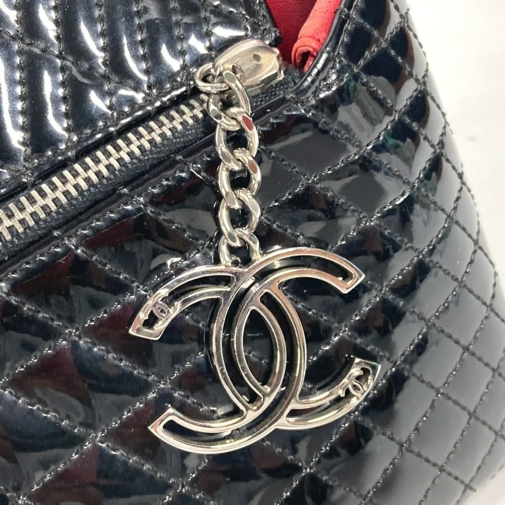 CHANEL Black Leather Logo Pouch
